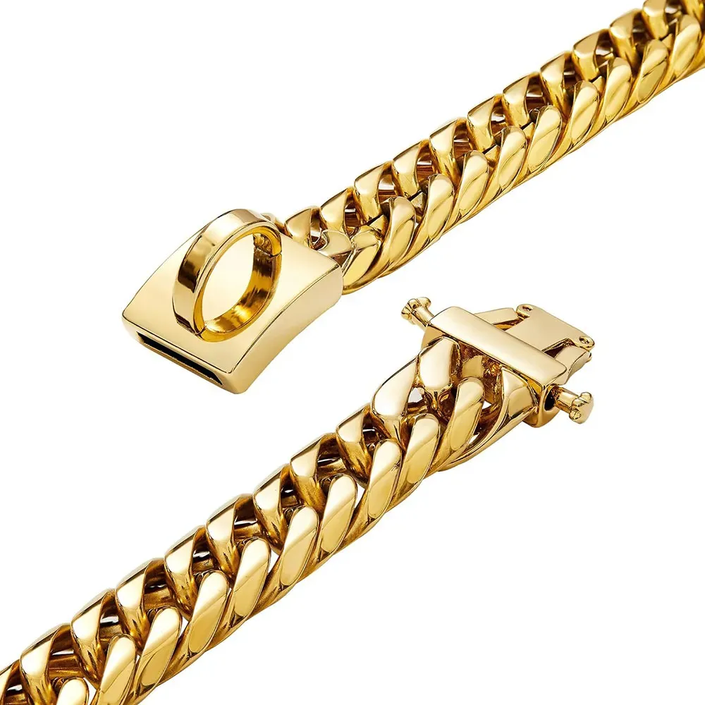 19mm Gold Chain Dog Collar Luxurious Sliver Gold Cuban Link Dog