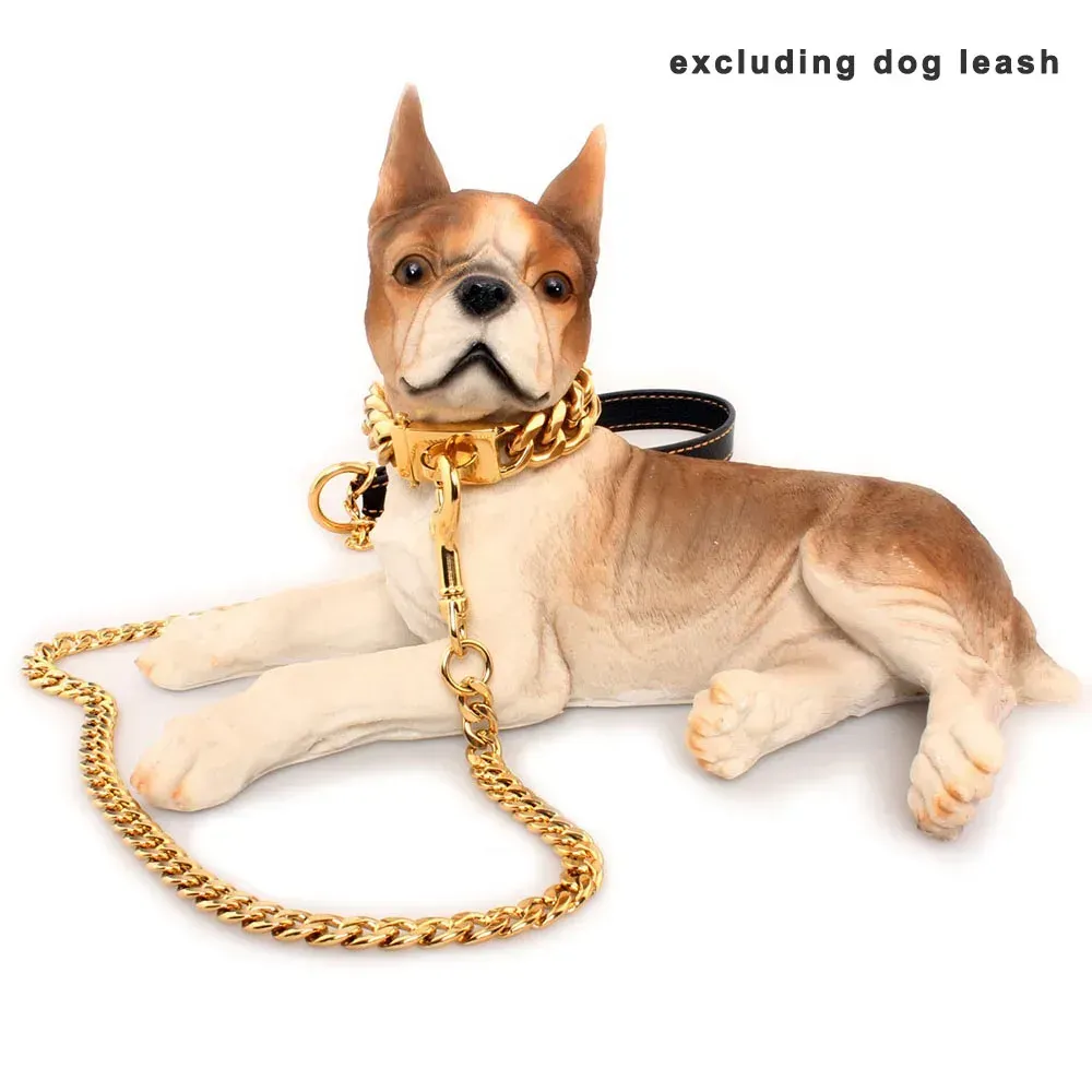 19mm Gold Chain Dog Collar Luxurious Sliver Gold Cuban Link Dog