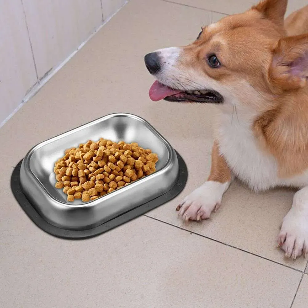 304 Stainless Steel Dog Bowl Pet Square Cat And Dog Food Bowl