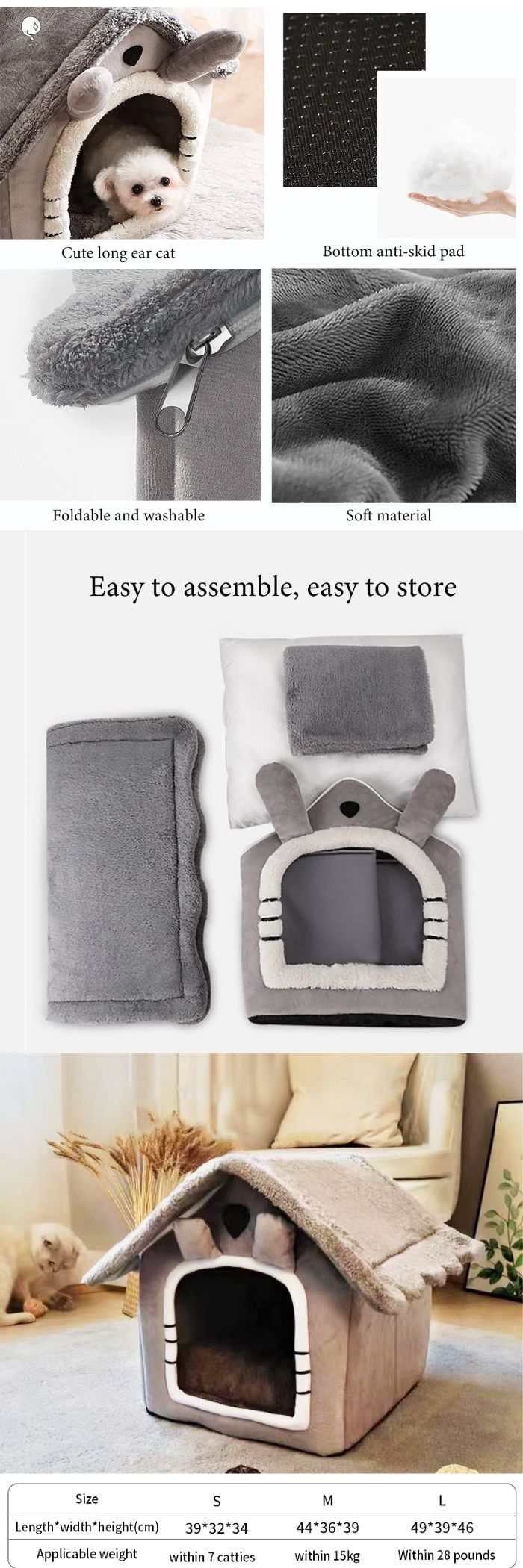 Discover the ultimate comfort for your furry friends with our Cat/Dog Foldable Pet Sleeping Bed. Designed for both cats and dogs, this bed features a removable and washable cover, ensuring a clean and cozy resting place. Perfect for indoor use, it doubles as a cat house or dog kennel, providing a secure and snug environment. Whether it's a cat nest or a dog house, our foldable pet bed is the ideal choice for pet owners seeking convenience and comfort for their pets.