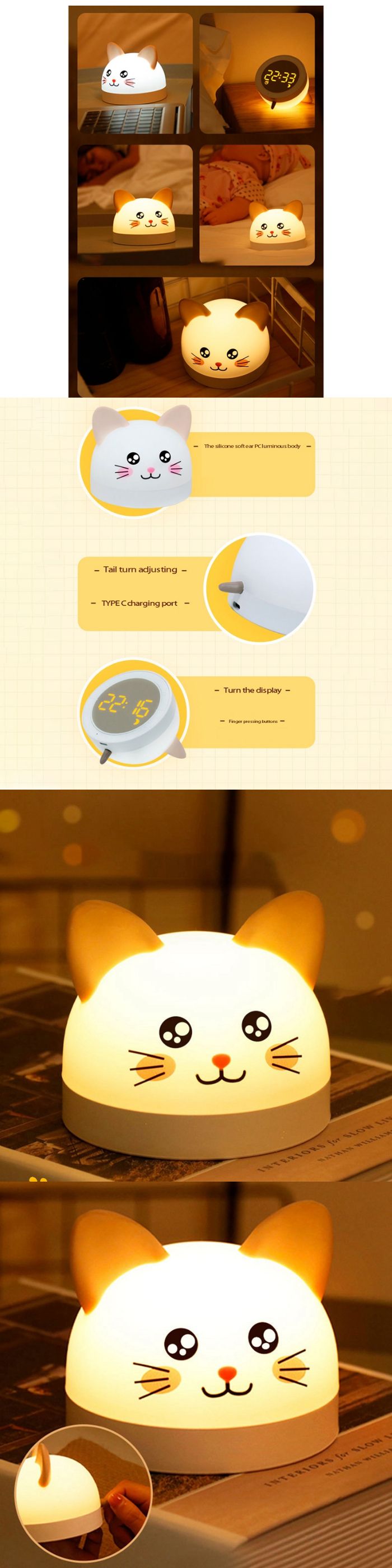Discover the Cute Cat Alarm Clock for Children, featuring a 3-color LED lamp, timer, snooze function, and rechargeable night light. Perfect as a gift for kids, this cat-shaped alarm clock combines functionality with fun, helping children learn time management while providing a comforting night light. Ideal for any child's room, it's not just an alarm clock but a delightful companion for your little ones.