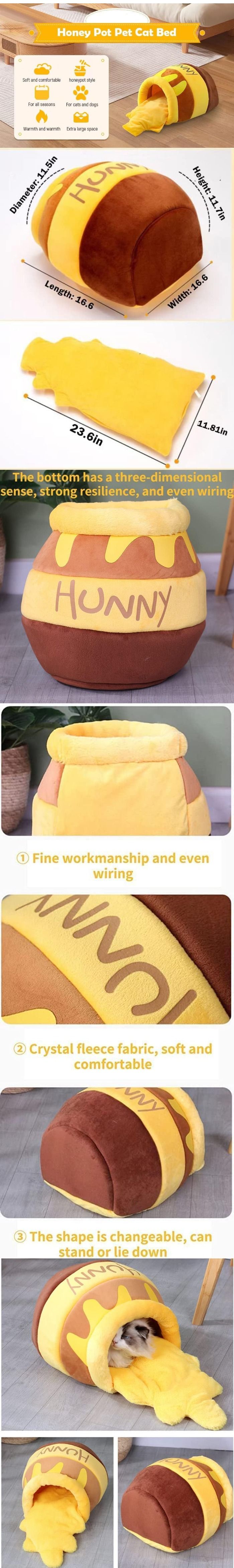 Treat your feline companion to the ultimate comfort with our honey pot cat bed. Crafted from soft sponge velvet, this cozy pet warmth nest provides a snug retreat for your cat. Perfect for chilly nights, it offers warmth and relaxation for your furry friend.