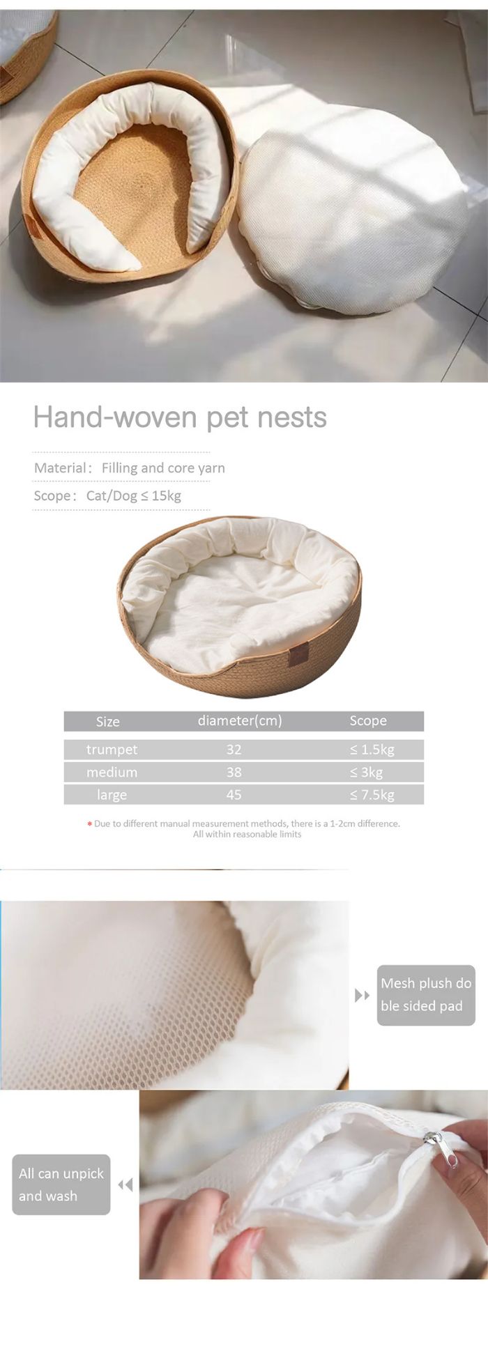 Discover the ultimate comfort for your furry friends with our Pet Bamboo Weaving Four Season Cozy Nest Baskets. Perfect for cats and dogs, these eco-friendly, durable beds feature a waterproof, removable cushion and a cozy sleeping bag design. Ideal for any season, our bamboo weaving pet furniture ensures your pet enjoys a comfortable, stylish resting place. Upgrade your pet's sleeping experience with our Four Season Cozy Nest Baskets today!
