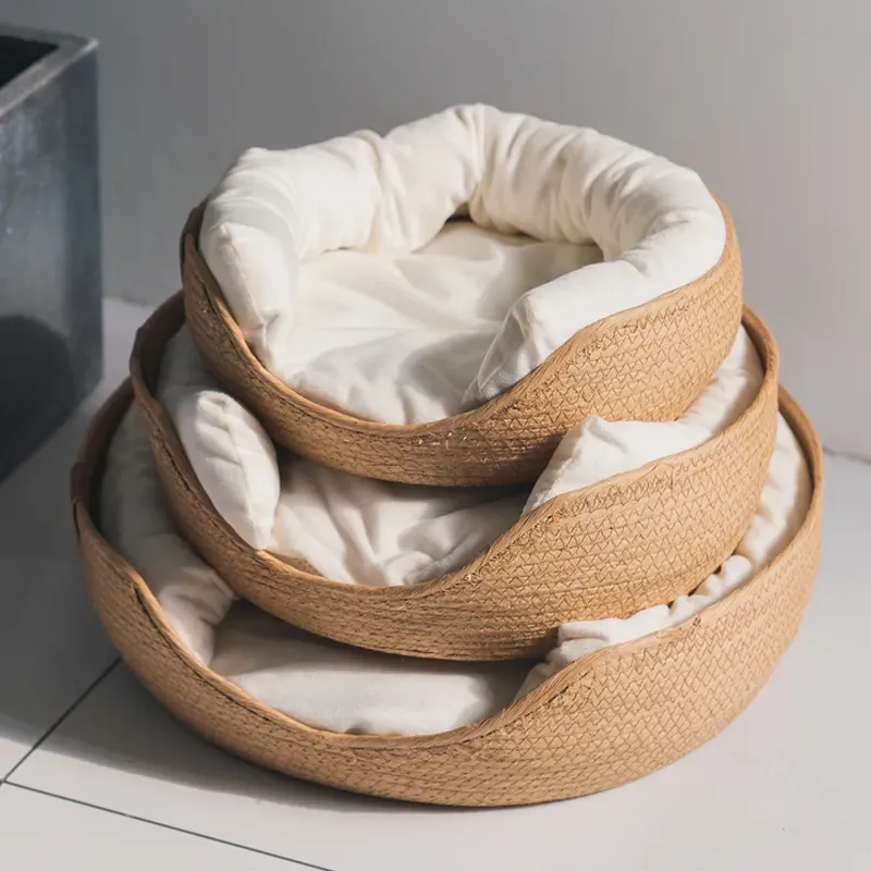 Pet Bamboo Weaving Four Season Cozy Nest Baskets 