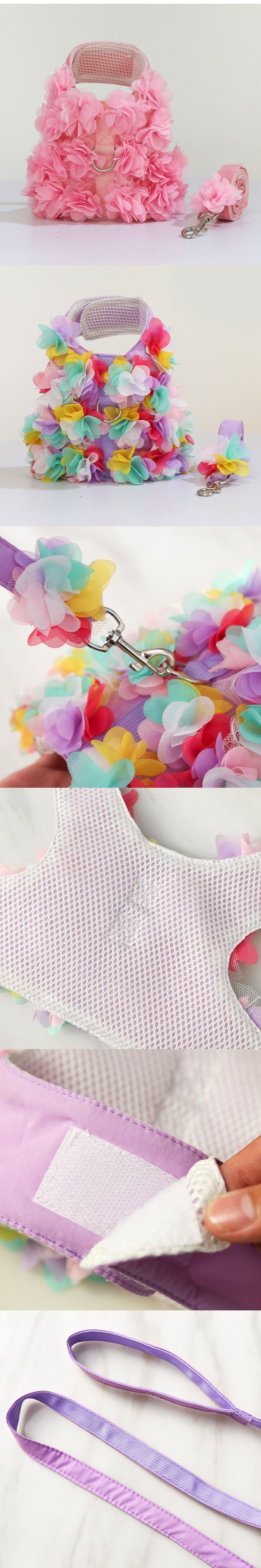 Dress your pet in style with our pet flower harness. Perfect for spring, summer, and autumn walks, this harness features a floral design and is suitable for dogs and cats. It's a fashionable and functional accessory for your pet's outdoor adventures
