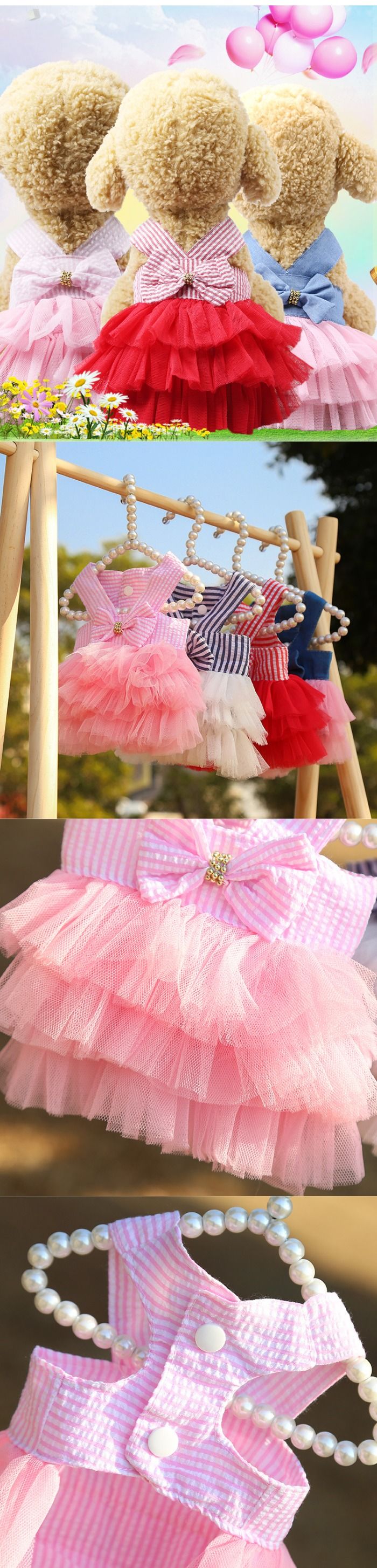 Dress your pet in style with our pet mesh dress. Perfect for spring and summer, this breathable and lightweight dress features a striped design and suspenders. Ideal for dogs and cats, it's a fashionable addition to your pet's wardrobe