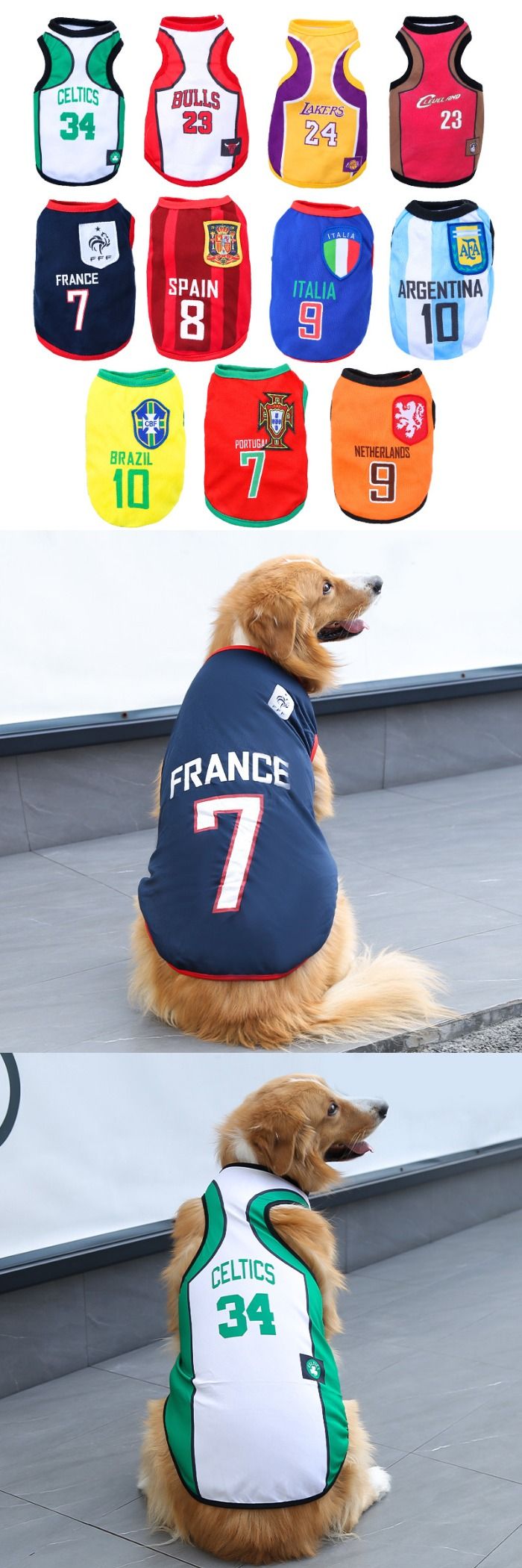 Elevate your pet's style with our sports tank inspired by World Cup basketball jerseys. Perfect for dogs and cats, this fashionable tank provides comfort and style during playtime or outdoor adventures. Get your pet ready to cheer on the team in this sporty attire
