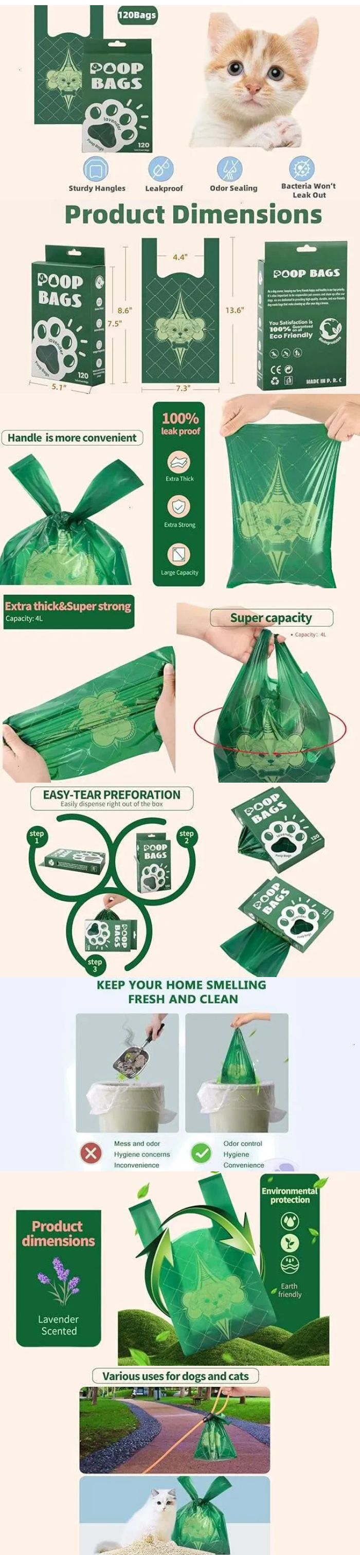 Discover the convenience and reliability of DHpet Ultra Thick Lavender-Scented Leak-Proof Pet Waste Disposal Bags. Designed for pet owners who demand the best, these disposable bags come with easy-to-use tie handles, making clean-up a breeze. With a generous 120-bag count, you'll always be prepared for your pet's needs. The lavender scent helps mask unpleasant odors, while the ultra-thick, leak-proof material ensures a mess-free disposal. Perfect for litter boxes and dog walks, these eco-friendly bags are a must-have for maintaining a clean and fresh environment. Choose DHpet for a superior pet waste disposal solution.