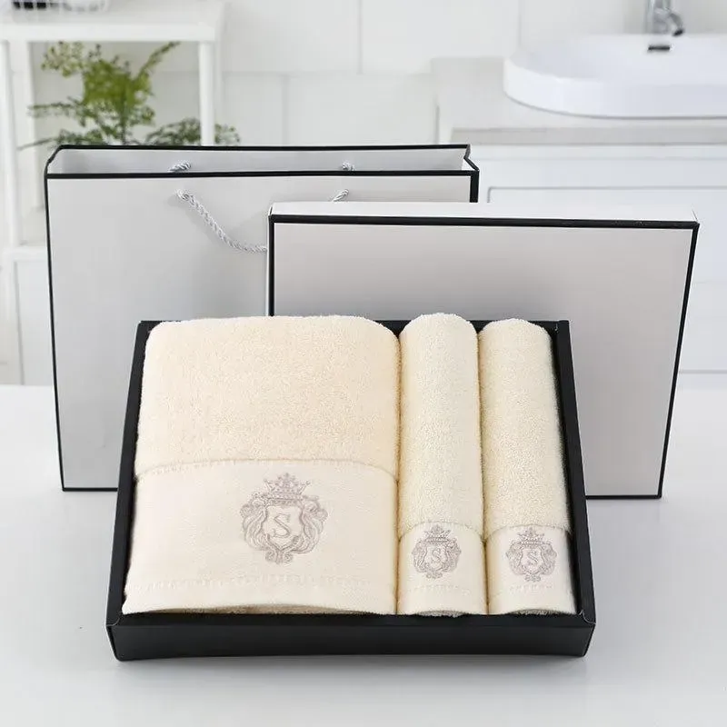 Soft Cotton Bath And Face Gray Blue White Quick Dry Towels Gift